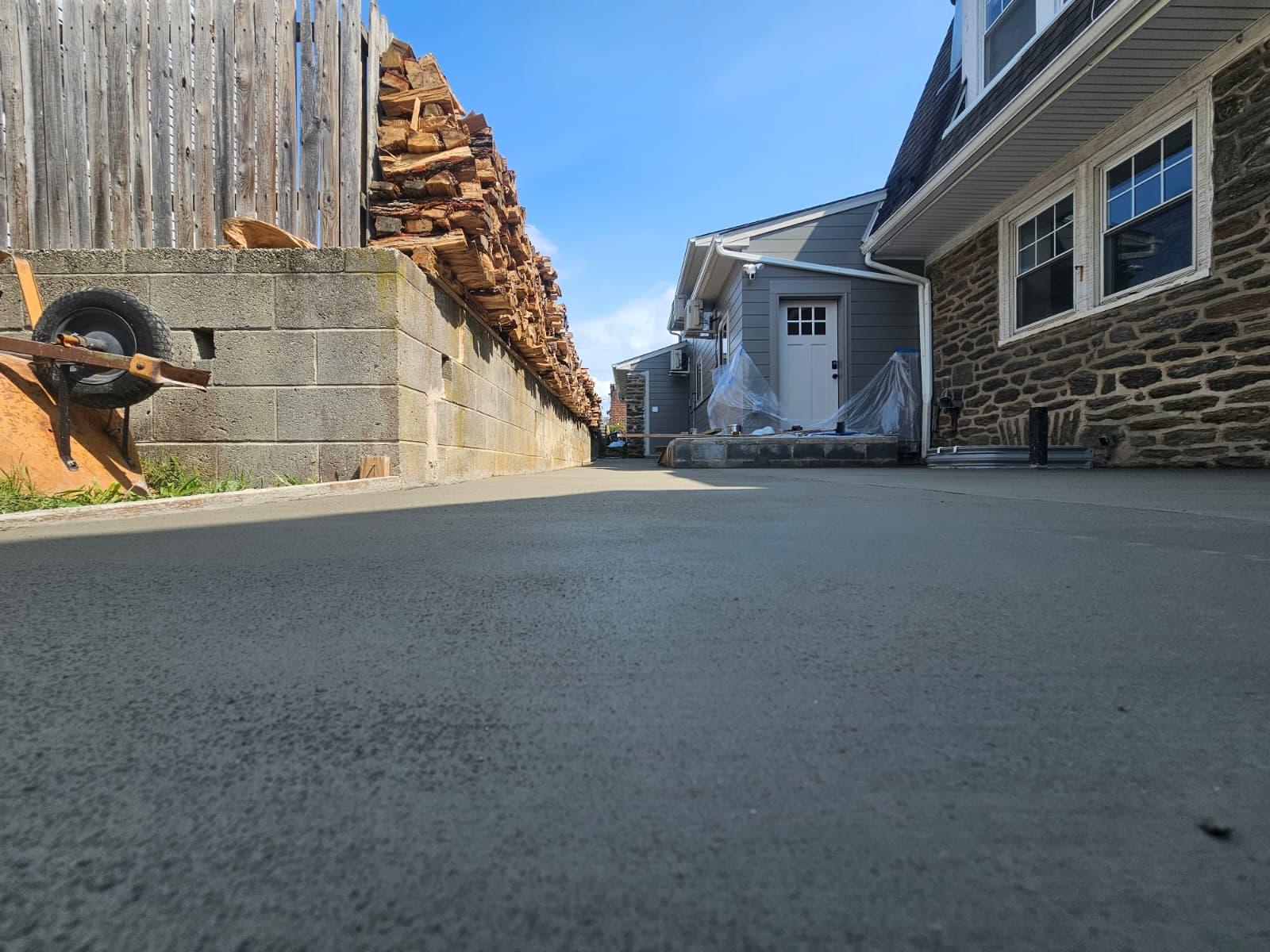 Low-angle view of the broom-finished concrete surface